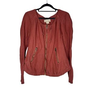 Lucky Brand women's M linen zip up jacket Lagenlook boho costal beach hippie
